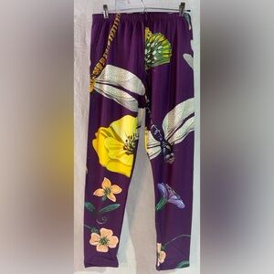 Vibrant Purple Floral & Nature Women's Straight Leg Stretchy Pants